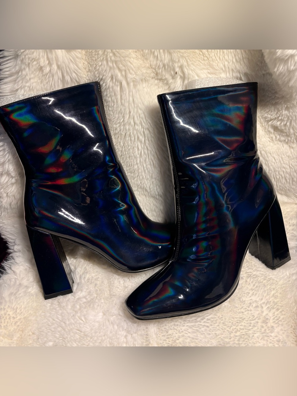 Cape Robbin Dark Blue Iridescent Blocked Heel Boots, NWOT